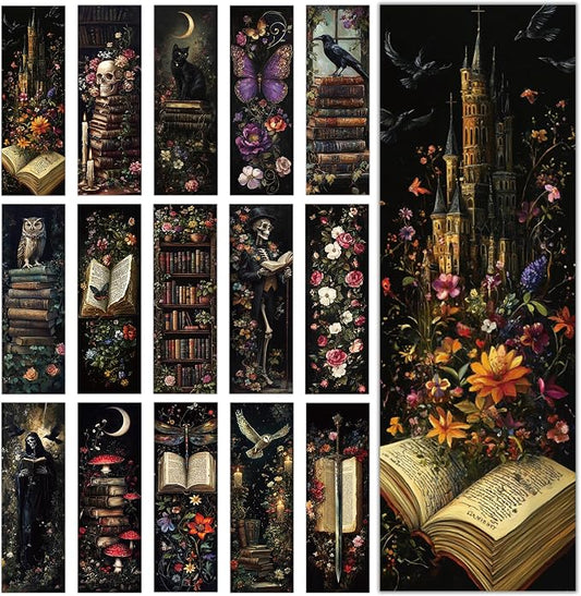 120 Pcs Dark Academia Bookmarks Bulk, Gothic Floral Aesthetic Paper Book Mark with 15 Designs for Reading Women, Dark Romance Merch Bookish Gifts Reading Accessories for Women Teens Adults