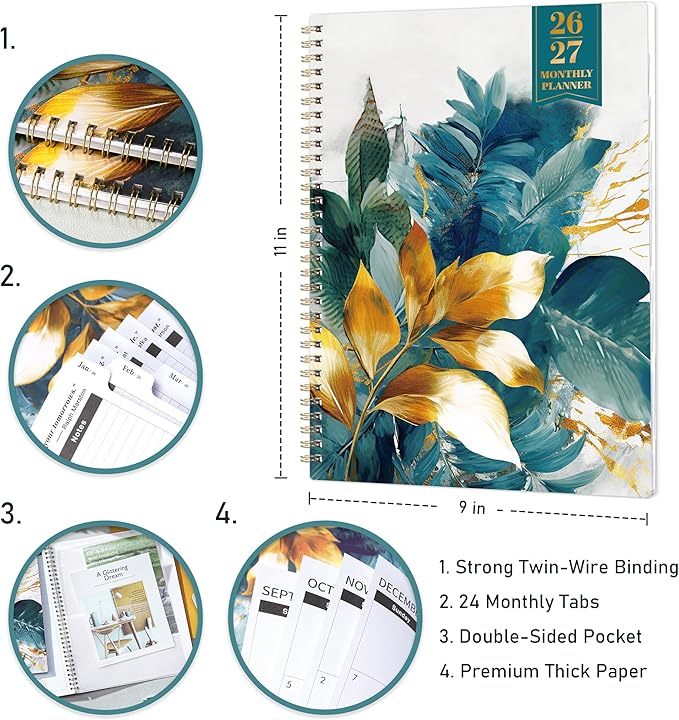 2026-2027 Monthly Planner/Calendar - Calendar Planner 2026-2027, 9'' x 11'', July 2026- December 2027, 18 Monthly Calendar, 2026 Planner with Tabs, Thick Paper, Inner Pocket, Spiral Binding, Holidays, Notes