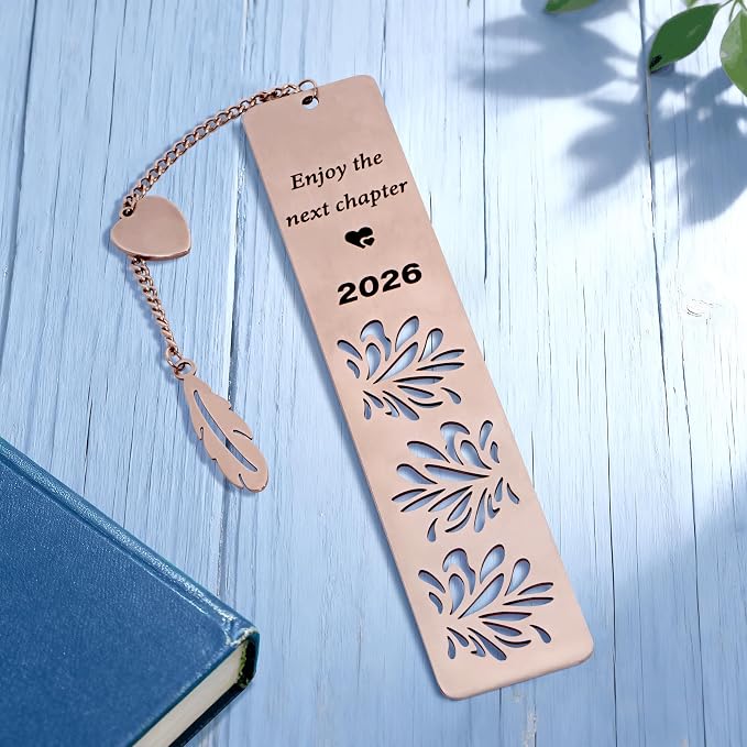 Happy Retirement Gifts 2026, Graduation Bookmark, Enjoy The Next Chapter, Stainless Steel Bookmark for Women Men, Retirement Gifts for Coworker, Teacher Appreciation Gift, Graduation Gifts, Rose Gold