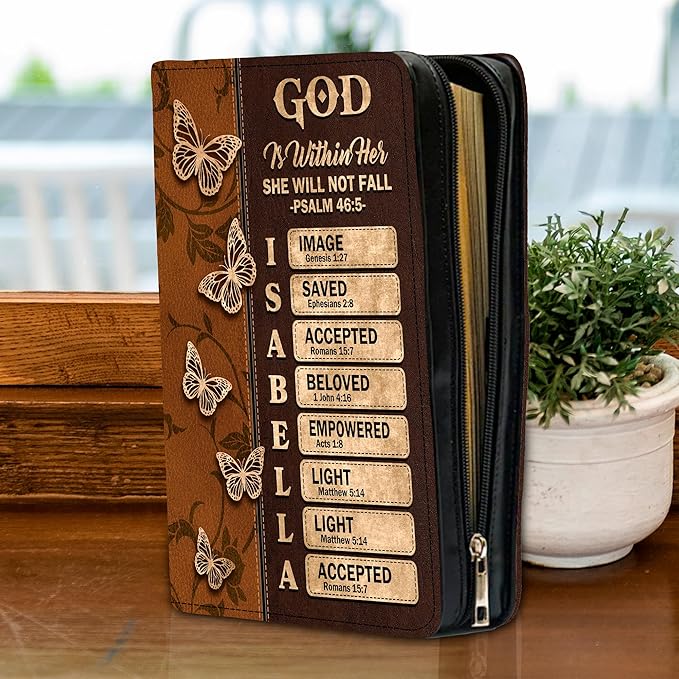 Personalized Bible Cover for Men, Christian Bible Case PU Leather, Jeus Bags Religious Appreciation Gifts for Women Girls Daughter Christian with Handle Zipper (BIBLE-01, M-2Xl)
