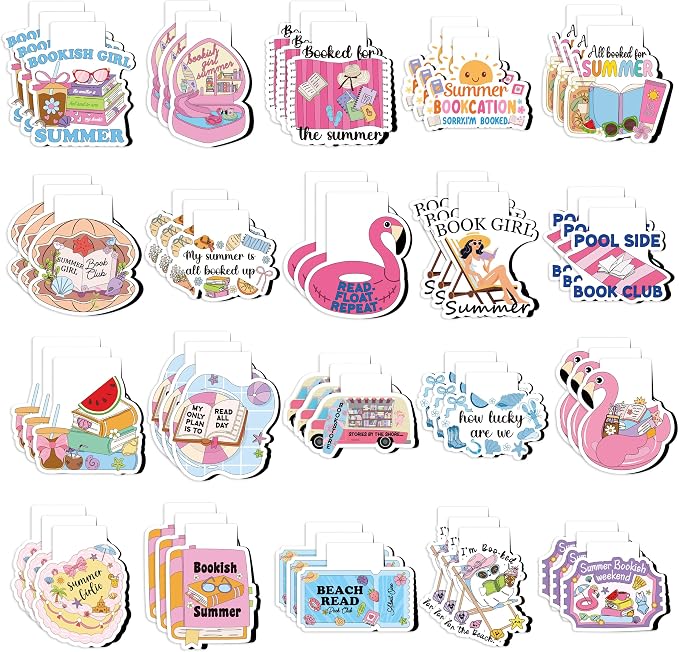 60Pcs Summer Reading Magnetic Bookmarks - Cute Poolside Funny Book Club Bookmarks, Summer Vacation Reading Bookish Page Marker Clips Readers Accessories for Women Girl Book Lover Back to School Gift
