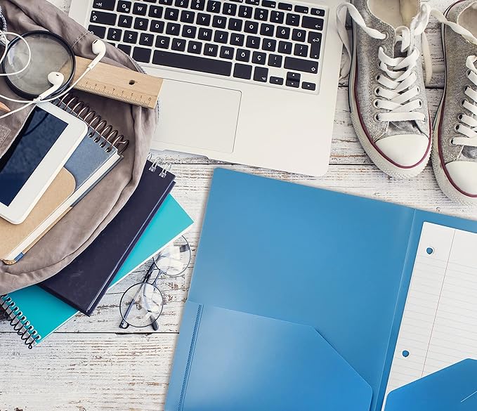Better Office Products Heavyweight Light Blue Plastic 2 Pocket Portfolio Folder, 24 Pack, Letter Size Poly Folders, 24 Pack, Light Blue