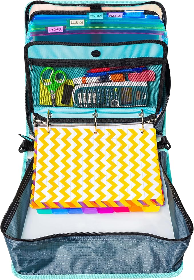 Case-it Iridescent Go Tab Zipper, 2" O-Ring with Removeable 5-Color tabbes, Expanding File Folder and Shoulder Strap and Handle, PS-440-VC-C, Pack of 6