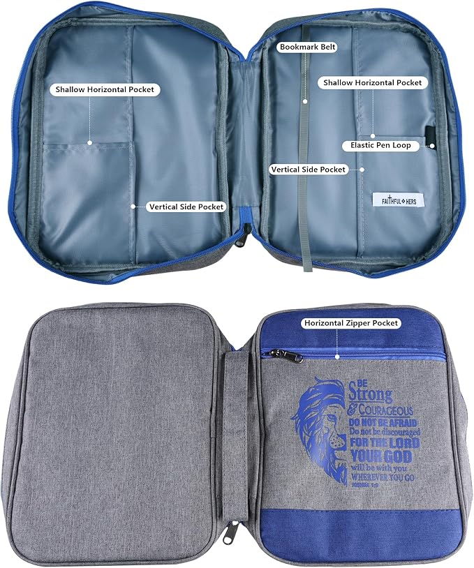 Faithful Hers Bible Cover for Mens Bible Case with 6 highlighters Lightweight Nylon Carrying Bag Multifunction Church Study Book Carrier with Handle Christian Gifts