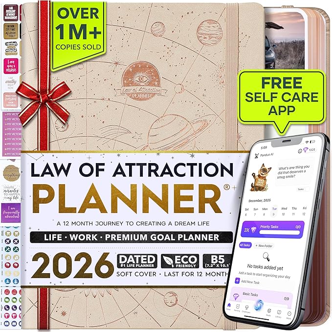 Deluxe 2026 Planner Weekly and Monthly | Law of Attraction Planner with Productivity App | 12-Month for Productivity, Gratitude & Goal Setting | Includes Foldable Vision Board, Gift Box & Stickers