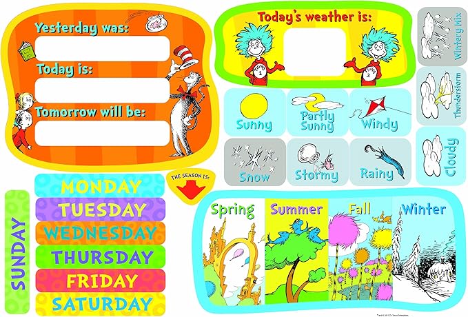 Eureka Classroom Supplies Back to School Dr. Seuss Teacher Calendar Bulletin Board Set, 122 pcs