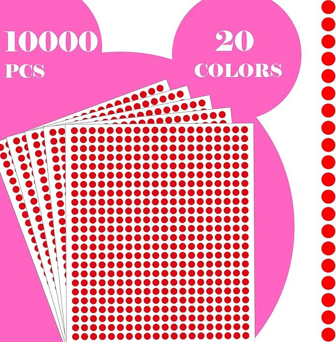 10000 PCS Red Dot Stickers 1/4" Round Circle Dot Stickers Tiny Mini Little Colored Coding Labels for Office,Classroom