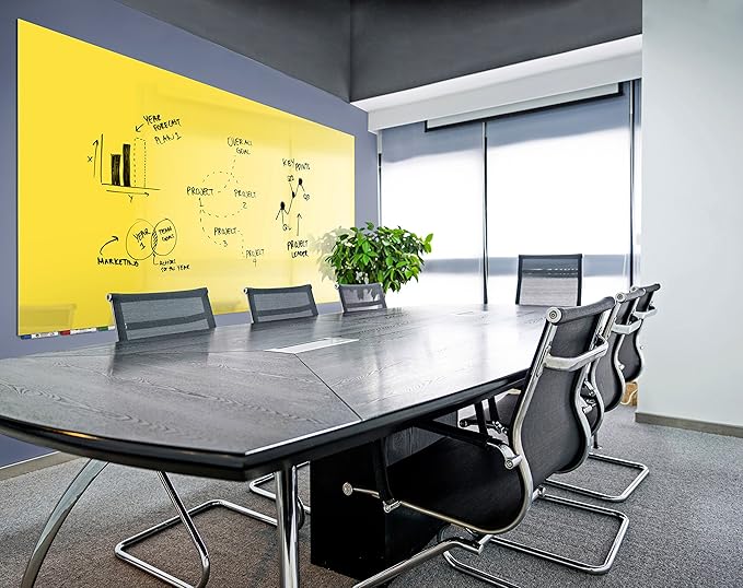 Aria 3'H x 2'W Low Profile 1/4" Glass Whiteboard - Vertical Yellow - 4 Markers and Eraser
