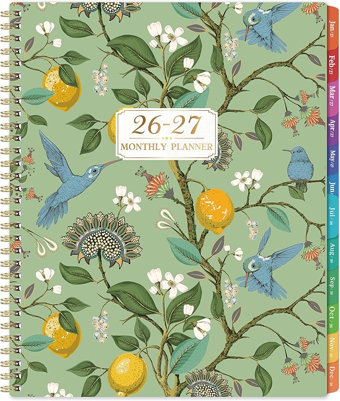 Monthly Planner 2026-2027 - Planner 2026-2027, JUL 2026 - JUN 2027, 26-27 Monthly Planners 9" x 11" with Colorful Tabs, 12-Month Planner/Calendar with Pocket, Thick Paper, Twin-Wire Binding - Lemon