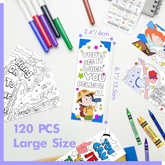 120 PCS Inspirational Bookmarks, 30 Designs DIY Coloring Book Markers Double-Sided Motivational Page Holder for Students, Color Your Own Bookmark for Class Gifts, Kids, Adults, Teachers, Book Lovers