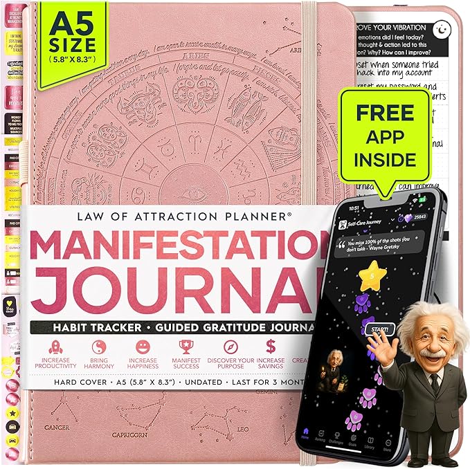 Manifestation Journal - 5 Minute Manifesting & Self Care Journal | 90-Day Undated Daily Planner for Positivity, Affirmations & Gratitude | Guided Mindfulness, Reflection | Vision Board + Stickers