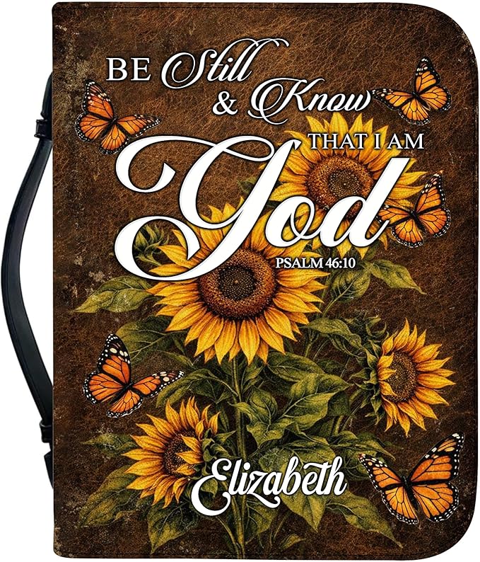 Custom Leather Bible Cover with Name – Personalized Bible Case for Women Zippered with Handle, Bookmark & Storage Pockets, Christian Gift for Mom, Daughter, Grandma (Be Still & Know, M-2XL)