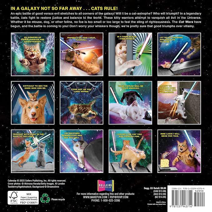 Cat Wars 2026 Mini Wall Calendar: Funny Cat Photography & Humor Parody Calendar for Cat Lovers, 7" × 7"