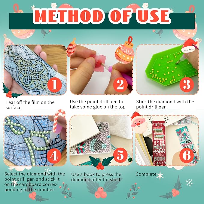 12 Pcs DIY Christmas Diamond Art Bookmark for Adults Flower Cross 5d Diamond Painting Bookmarks with Tassel for DIY Making Kit for Reading Lover Book Lover DIY Crafts Santa Gifts