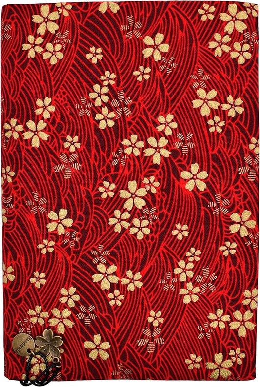 BLBMH 5x8 Book Cover | Handmade Non-Stretch Fabric Sleeve with Bookmark | for Paperback Bible Journal | Privacy Reading Gift for Women - Sakura Red