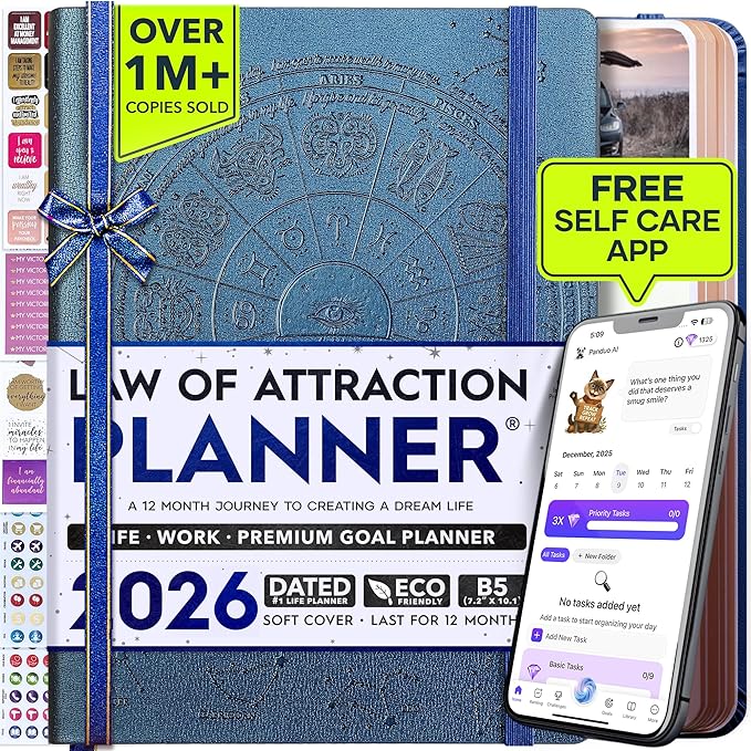 Deluxe 2026 Planner Weekly and Monthly | Law of Attraction Planner with Productivity App | 12-Month for Productivity, Gratitude & Goal Setting | Includes Foldable Vision Board, Gift Box & Stickers