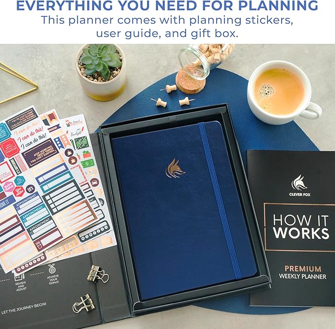 Clever Fox Dated Planner Premium 2026 – Weekly Agenda for Planning & Time Management –Notebook with Habit Tracker & To-do List (Mystic Blue)