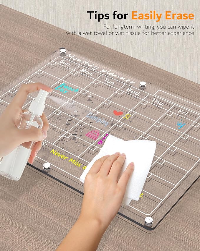 Magnetic Acrylic Calendar for Fridge,2 Pack 11"x15" Clear Fridge Calendar Dry Erase Magnetic Planning Boards Set for Refrigerator with 8 Colorful Highlight Markers