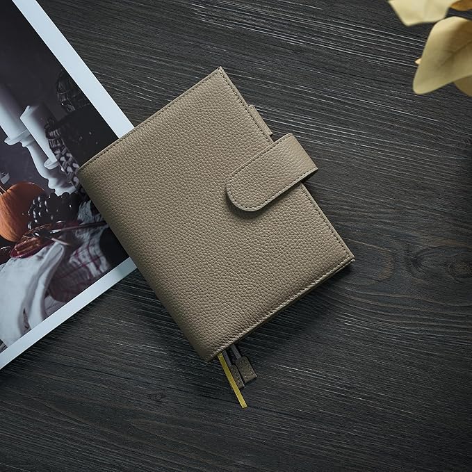 A6 Genuine Leather Techo Notebook Cover Compatible with Hobonichi Original Stalogy Midori MD with 5 Card Slots Pen Loop Bookmarks Back Pocket (Grey)