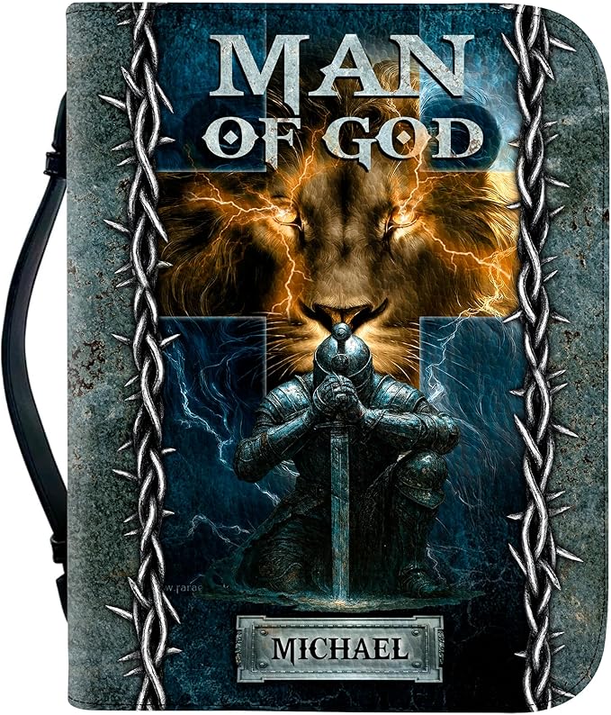 Personalized Bible Cover for Men, Christian Bible Case PU Leather, Jeus Bags Religious Appreciation Gifts for Women Girls Daughter Christian with Handle Zipper (BIBLE-03, M-2Xl)