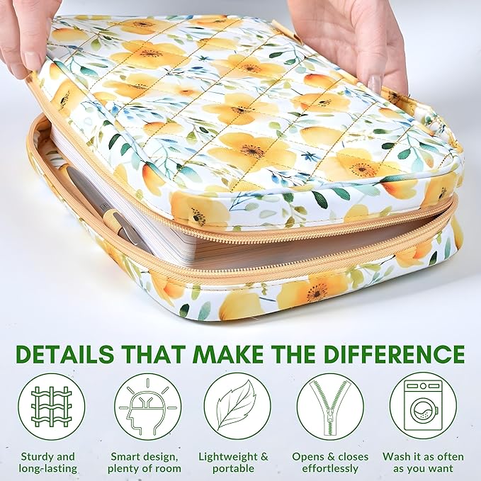 Quilted Bible Case for 6.5 X 9.5 inch Books, Bible Carrying Case for Women, Yellow Bible Cover