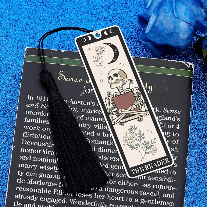 Bookmarks for Men Women Book Lovers Witchy Gifts for Women Funny Dark Romance Bookmarks Goth Accessories Spooky Gifts for Women High School Graduation Gift Ideas Skeleton Tarot Halloween Horror Gift