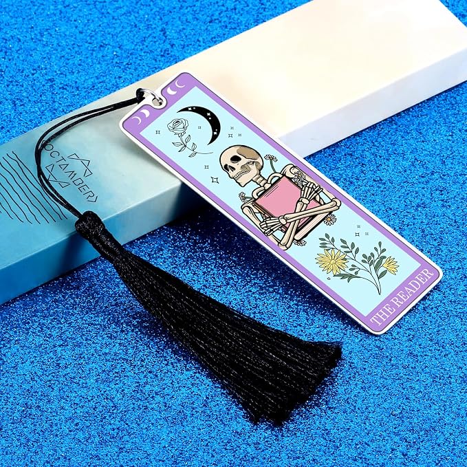 Halloween Spooky Bookmarks - Halloween Gifts for Women Adult, Boo Basket Stuffers for Women, Spooky Basket Stuffers for Her Him, Book Lover Gifts for Women, Funny Skeleton Tarot Bookmark Horror Gift