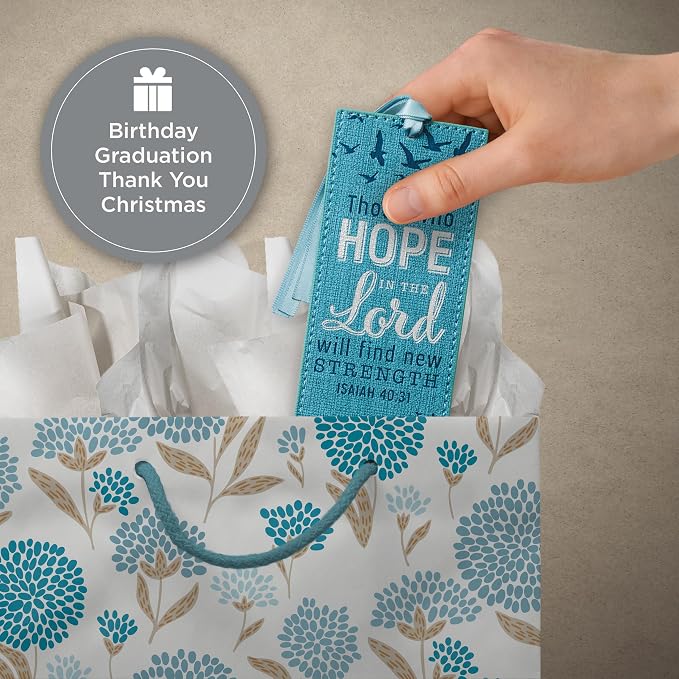 Christian Art Gifts Teal Faux Leather Bookmark | Hope In The Lord - Isaiah 40:31 Bible Verse Inspirational Bookmark for Women w/Satin Ribbon Tassel