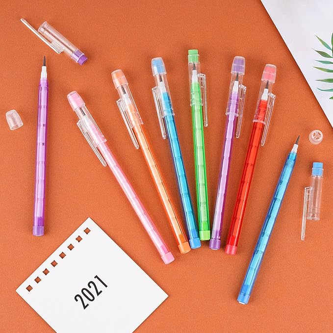 Kolewo4ever 36pcs HB Pencils Kawaii Cute Multipoint Pencil Push Translucent Non Sharpening Stackable Pencils Pop Up Plastic Pencil for Classroom Rewards Carnival Prizes (Normal)