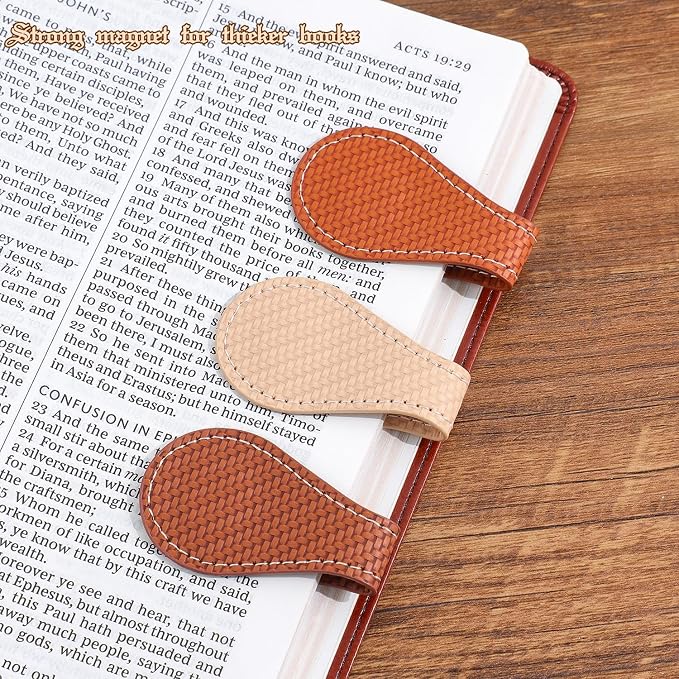 3PCS Vintage Magnetic Leather Bookmark, Leather Magnetic Bookmarks for Women, Magnetic PU Bookmarks Clip Book Accessories, Weave Pattern