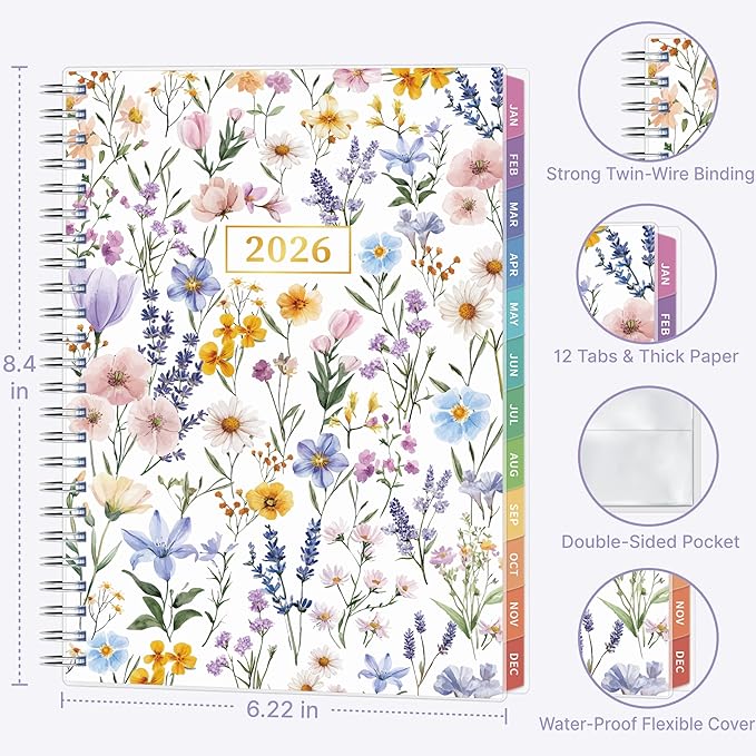 2026 Appointment Book, 30 Minutes-Hourly, Weekly ＆ Monthly Calendar Planner 2026, Jan 2026 - Dec 2026, 6.2'' x 8.4'', 2026 Daily Planner with Tabs ＆Pocket, Flexible Cover, Great for Office, Home, School