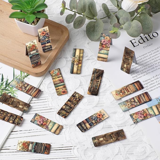 Vintage Magnetic Bookmarks Gifts - 30 PCs Retro Floral Books Aesthetic Bulk Book Marks for Reading Lovers Aesthetic Page Markers for Women Kids Girls Teachers Students School Accessories