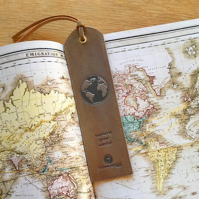 Sovereign-Gear Leather Bookmarks for Men and Women | Quality Bookmark with Nautical Compass | 2 Smooth Handmade Leather Book Markers for Book Lovers (7x2) Gift