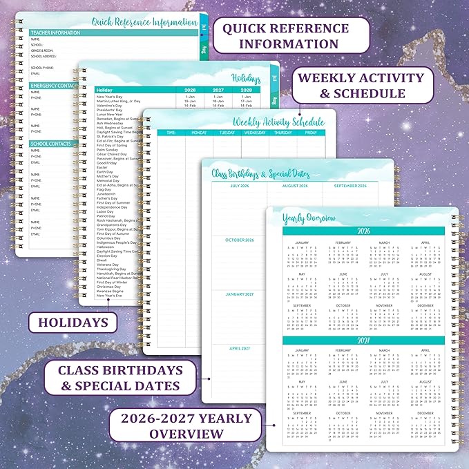 Teacher Planner 2026-2027, Lesson Plan Book 2026-2027, JUL 2026 - JUN 2027, Teacher Lesson Plan Book, School Schedules Academic Planner, 8.5" x 11", Colorful Monthly Tabs, Back Pocket