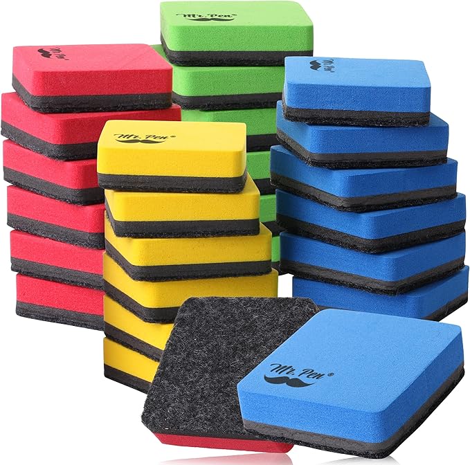 Mr. Pen- Mini Magnetic Dry Erase Erasers, 2" x 2", 24 Pack, Colorful Small Magnetic Whiteboard Dry Erase Erasers Bulk for Kids, Teachers, Students and Classroom Supplies