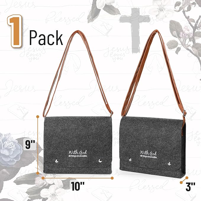 Mr. Pen- Felt Bible Cover Case, Medium Size, Felt Carrying Book Case with Leather Straps, Bible Protective Church Bag for Men & Women, Christian Gifts, Gray