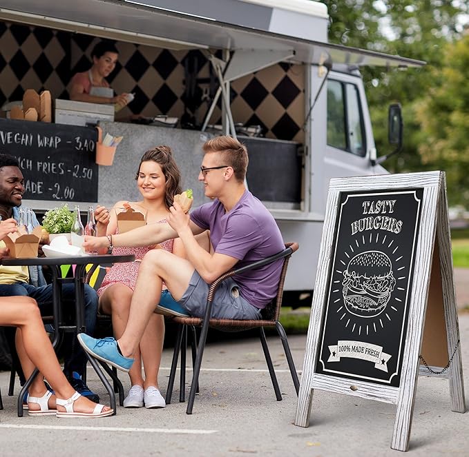 A Frame Chalkboard by HBCY Creations: 40x20 Solid Wood A-Frame Sign Whitewashed Double-Sided Magnetic Board, Chalkboard Menu Board, for Restaurants, Cafés, Weddings - Heavy Duty Hinges