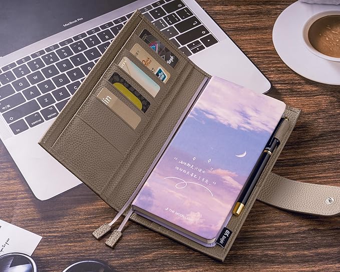 Genuine Leather Cover for Hobonichi Weeks/Weeks Mega with Pen Loop, Card Slots, Back Pocket, and Bookmarks, Multi-functional (Taupe)