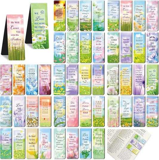 96Pack Magnetic Bookmarks Christian Bookmarks Bulk Bible Bookmark for Reading Women Men Kids Teacher Book Lovers Gifts, Religious Magnet Bookmark Clips Inspirational Personalized Book Marks (Flower)