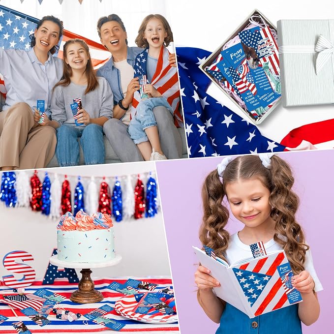 TICIAGA 250th Anniversary American Flag Bible Verses Bookmarks - 60PCS Independence Day USA Stars and Stripes Prayer Bookmark for Kid Psalm 33:12 Religious Christian Church Giveaways for Sunday School