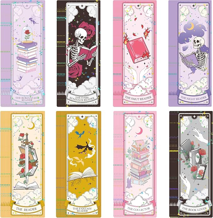 Fantasy Bookmarks Bulk Gifts - 48 Pcs Dragon Dark Romance Paper Bookmark for Women Men Book Lovers Sword Skull Page Marks Merch School Reading Accessories Bookish Gift for Birthday Graduation
