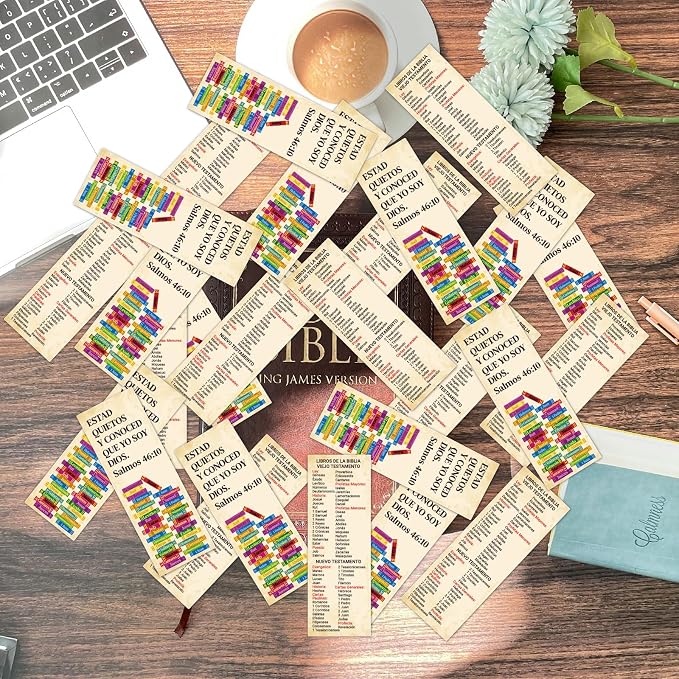 120pcs Spanish Books of The Bible Bookmarks Religious Christian Bookmarks Bible Verse Scripture Reading Bookmark Prayer Gospel Tracts for Evangelism Church Office Home Gifts (LIBROS DE LA BIBLIA)