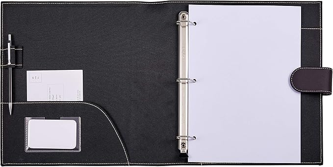 It's Academic Executive Leather Portfolio Folder, 1" Ring Binder and 250-Sheet Capacity to Organize Resumes, Business Cards, Note Pads, and Legal-Size Documents, Pen Loop, Dark Brown Faux Leather