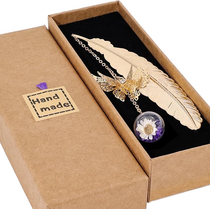 Teacher Appreciation Gifts for Women - Metal Feather Bookmark with 3D Butterfly Charm – Mother’s Day Gifts for Mom, Thank You Gifts, Book Lover Gift Under 10 Dollars, Gift Box Included