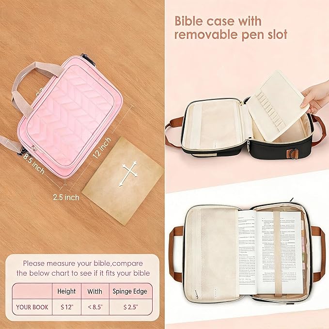 Eternatastic Bible Cover Case for Women, Large Bible Bag with Shoulder Strap,Bible Study Ideal Christian Gifts for Women,Pink