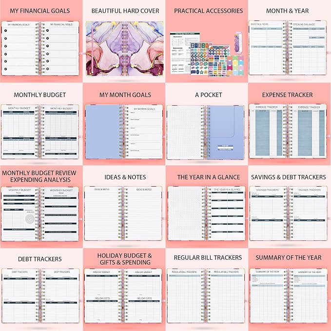 Ospelelf Budget Planner - Budget Book with Bill Organizer and Expense Tracker, 12 Month undated Budget Planner/Account Book to Take Control of Your Money, Start Anytime(Pink Marble)