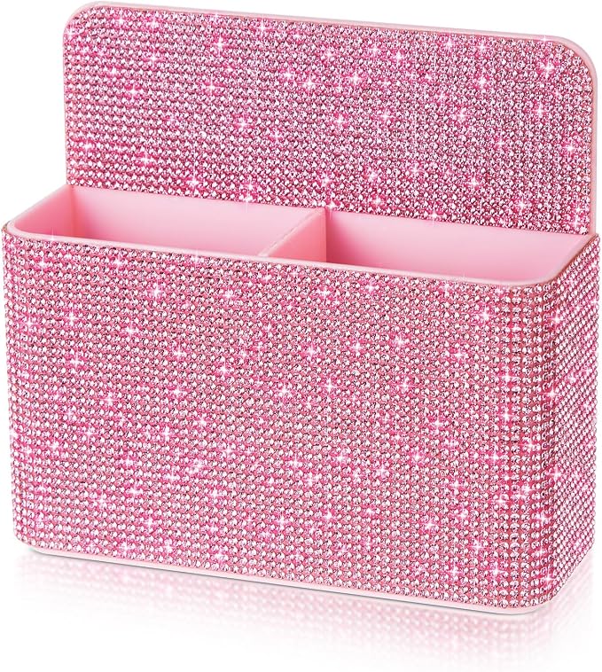 MotiMind Purple Locker Accessories for Girls, Bling Magnetic Pen Holder for Refrigerator, Back to School Rhinestone Marker Holder for Locker, Sparkly Gift for Student (Medium,Rhinestone)