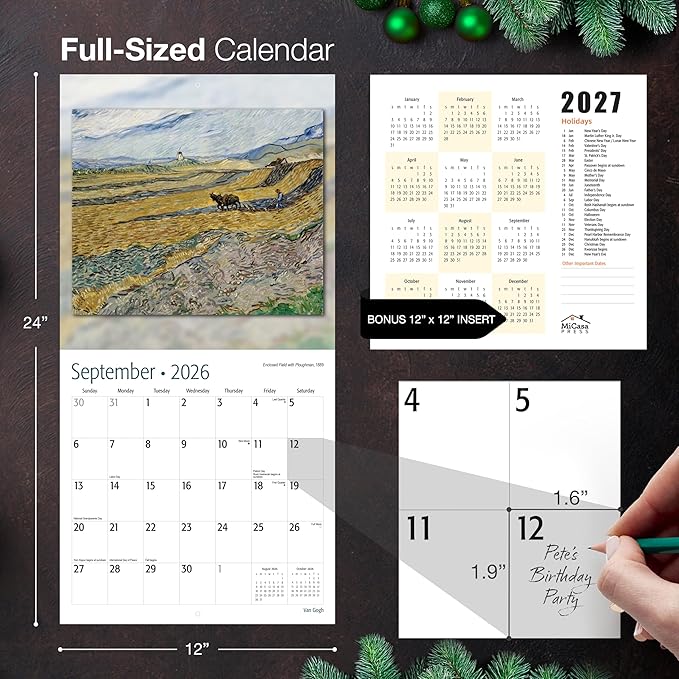 MICASA PRESS Vincent van Gogh 2026 Wall Calendar 12 Month | 12" x 24" Open | Thick & Sturdy Paper | Holiday Gift | Impressionist Art Calendar 2026