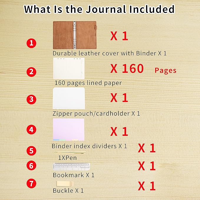 WONDERPOOL Leather Journal A6 Refillable 6 Ring Binder Notebook with Lined Paper and Pen,Writing Diary for Work Travel and Agenda Plan (a-Maroonpink)