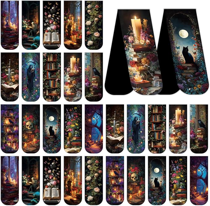 30 Pcs Dark Academia Magnetic Bookmarks, Romantasy Gothic Book Mark Clips, Horror Magnet Book Markers for Reading Women, Bookish Gifts for Book Lovers Halloween School Office Supplies